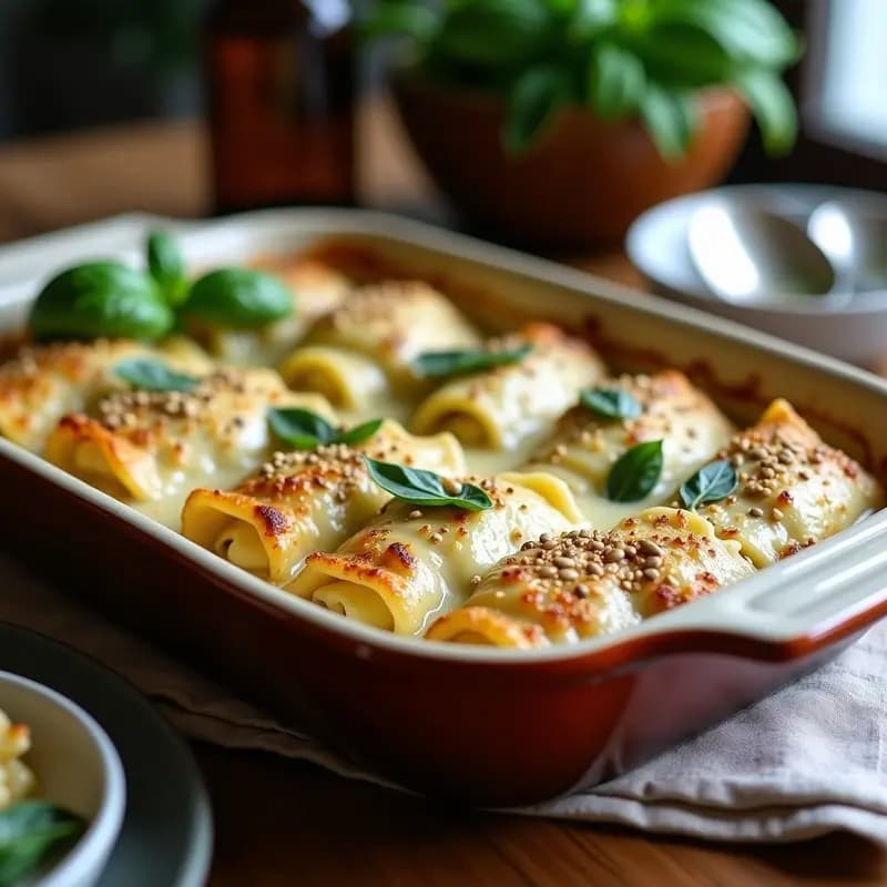 Canneloni de Espinacas y Tofo: Receta Italiana Vegana con Bechamel de Anacardos y Queso Nutricional