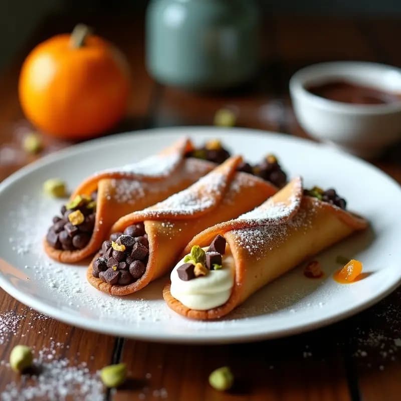 Cannoli de Ricotta y Chocolate Negro: Postre Siciliano Crujiente y Ligero