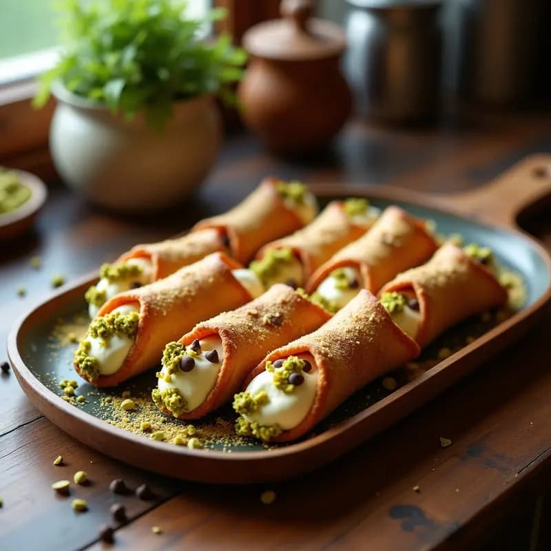 Cannoli Sicilianos de Ricotta y Pistacho: Postre Italiano Crujiente y Sin Horno