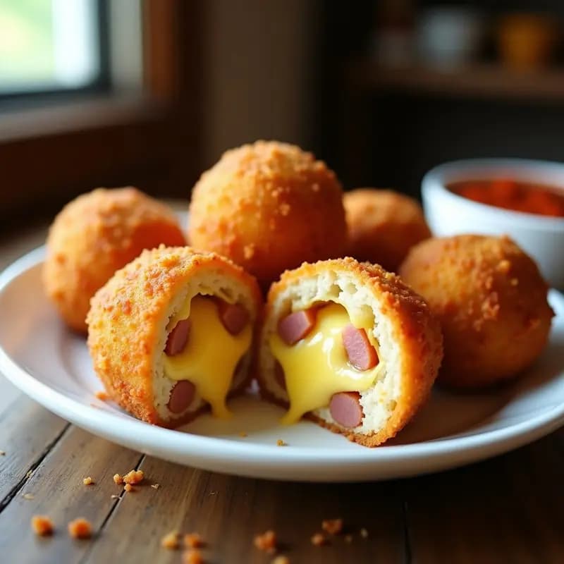 Cannonballs de Queso Missouri Rellenos de Jamón y Piña: Bolas de Queso Frito con el Toque Hawaiano