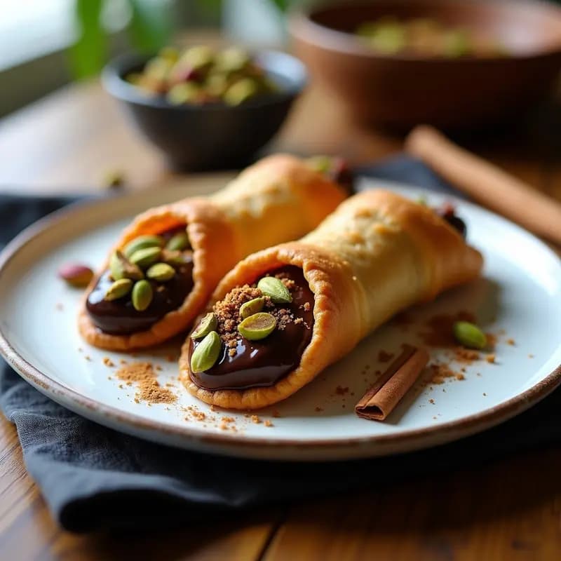 Canoli de Requesón y Chocolate Negro con Pistacho: Postre Siciliano Alta en Proteína