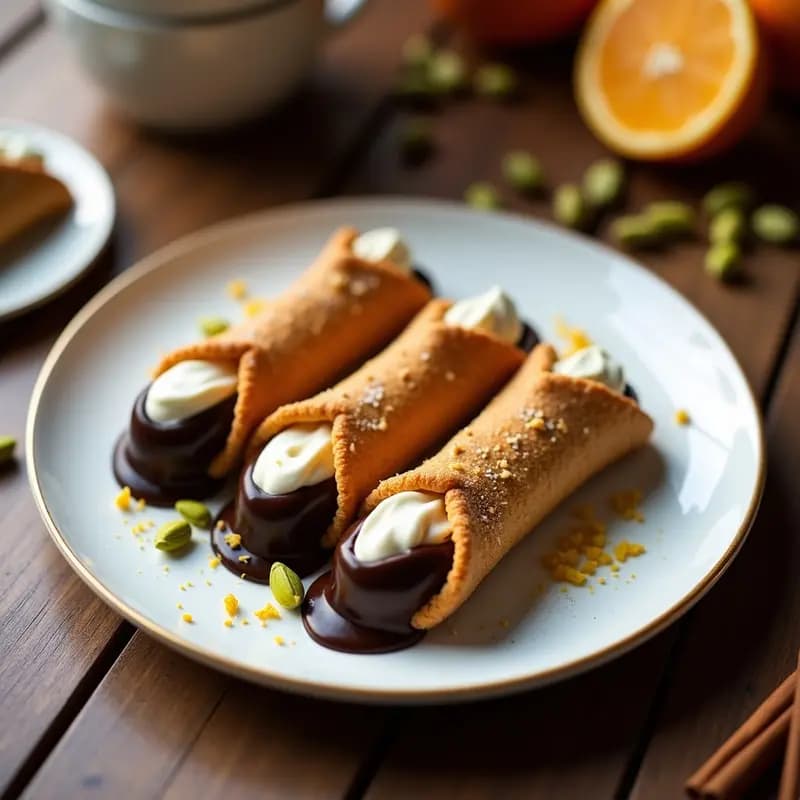 Canoli Sicilianos de Requesón Vegano y Chocolate Negro: Postre Italiano Sin Lactosa y Sin Horno