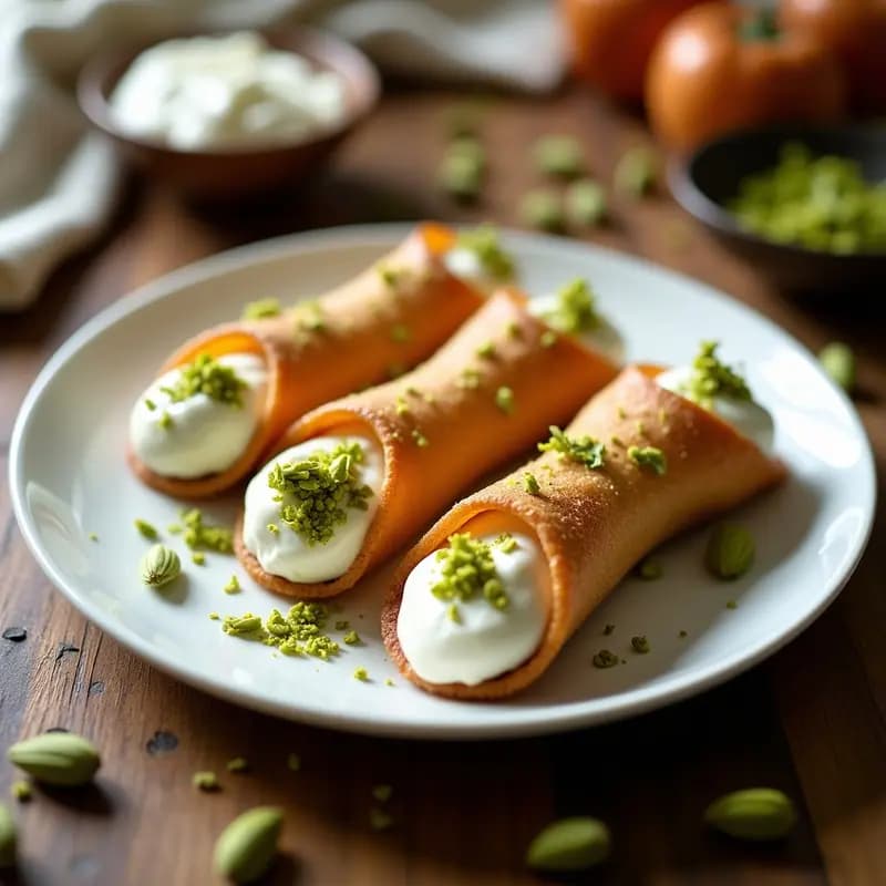 Canoli Sicilianos de Ricotta y Pistacho: Postre Italiano Sin Gluten y Alta en Proteína