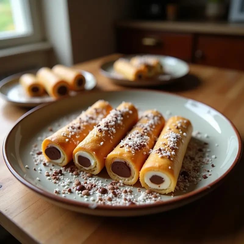 Cañones de Crema con Cobertura de Chocolate y Virutas de Coco: Postre Clásico Reinventado
