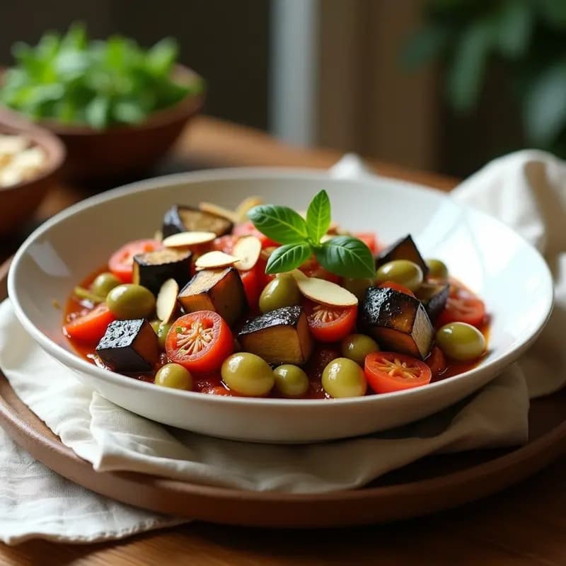 Caponata Siciliana con Berenjena y Alcaparras: Ensalada Italiana Sin Gluten y Vegana