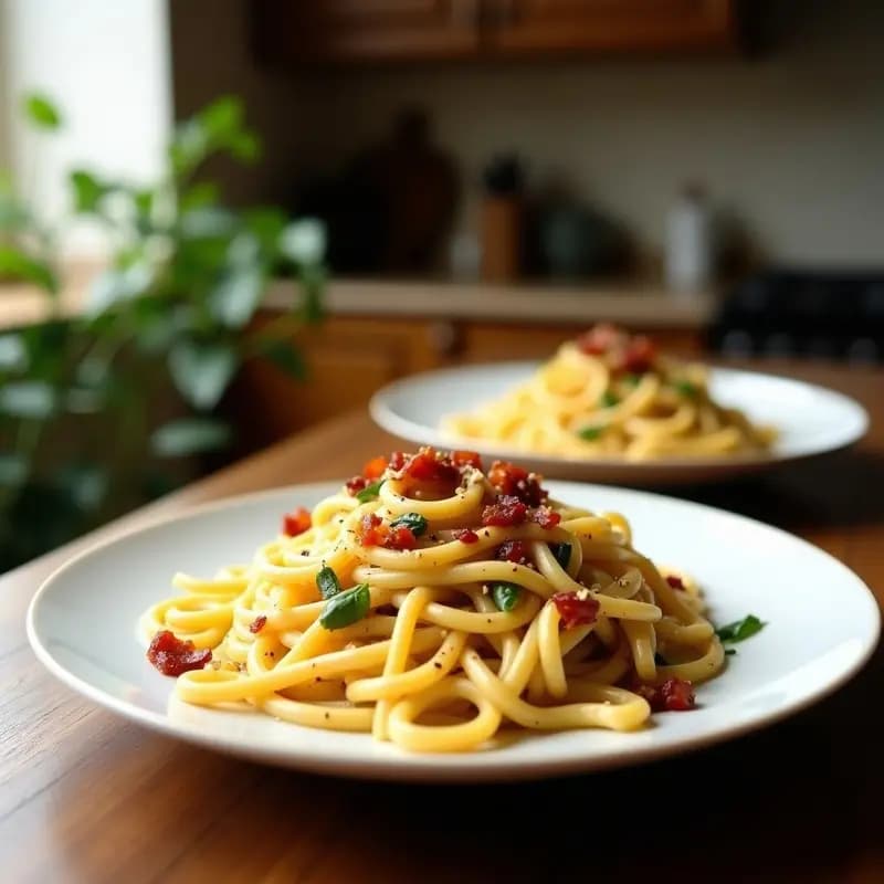 Pasta Carbonara de Coliflor con Tocino Vegetal y Queso de Anacardos: Receta Italiana Low-Carb