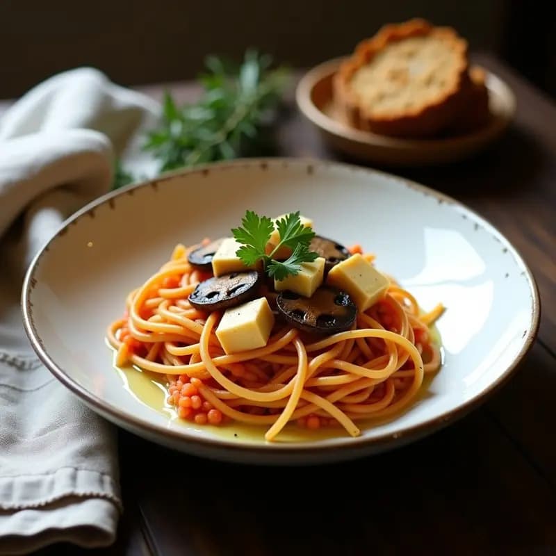 Pasta Carbonara de Espaguetis de Lentejas: Receta Italiana Vegana con Toque Ahumado