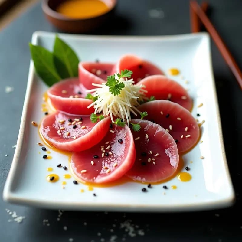 Carpaccio de Atún Rojo con Vinagreta de Sésamo y Lima: Entrante Japonés Gourmet