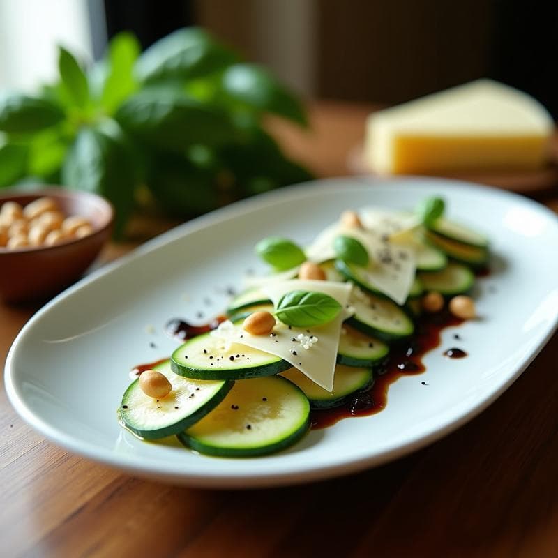 Carpaccio de Calabacín con Virutas de Parmesano y Pesto de Albahaca: Entrante Italiano Keto