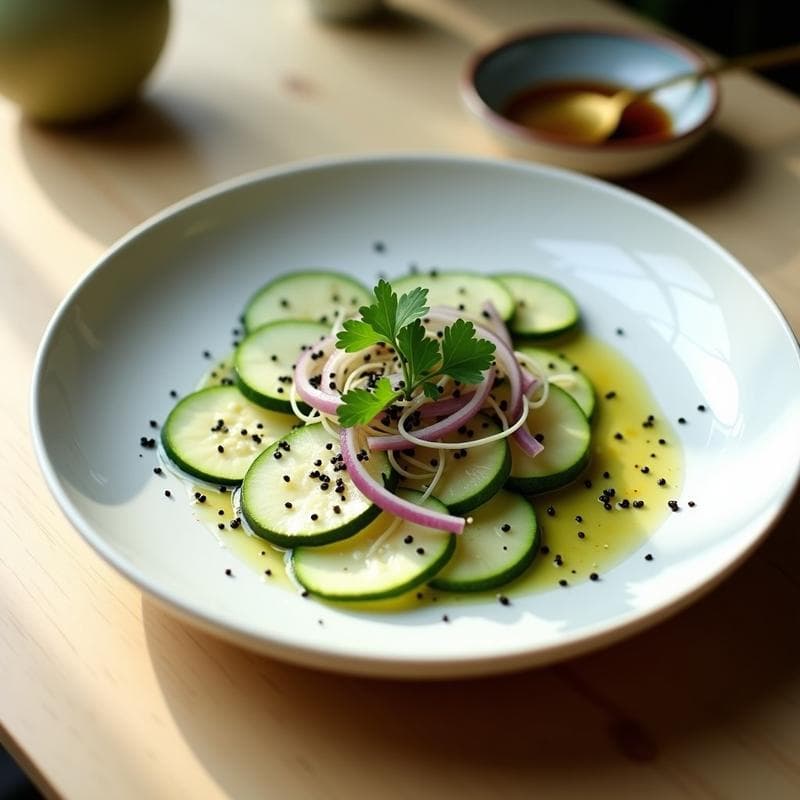 Carpaccio de Calabacín con Vinagreta de Wasabi y Sésamo: Entrante Japonés Crudo y Picante