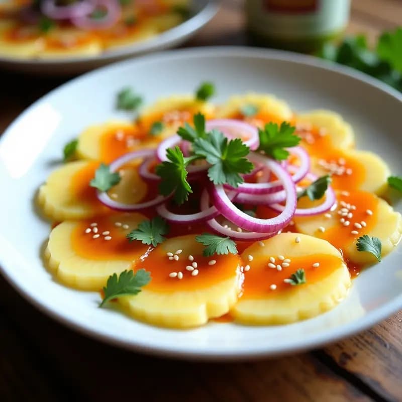Carpaccio de Piña con Vinagreta de Chile Habanero: Entrante Mexicano Picante y Fresco