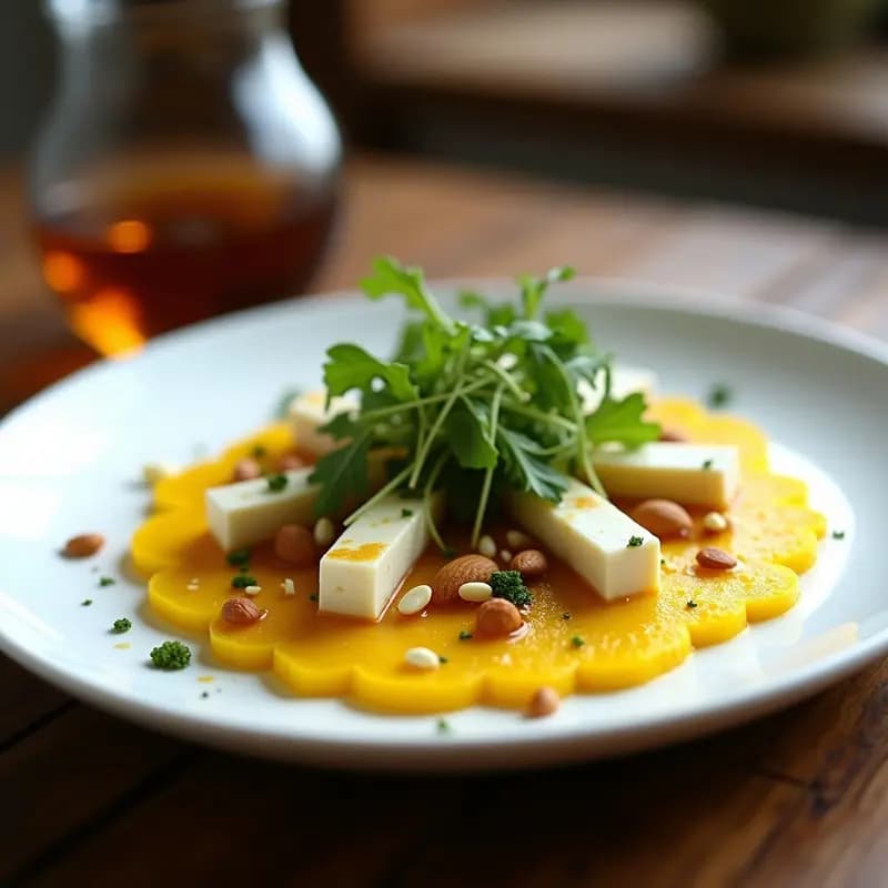 Carpaccio de Remolacha Amarilla y Queso de Oveja: Entrante Español con Vinagreta de Vinagre de Jerez