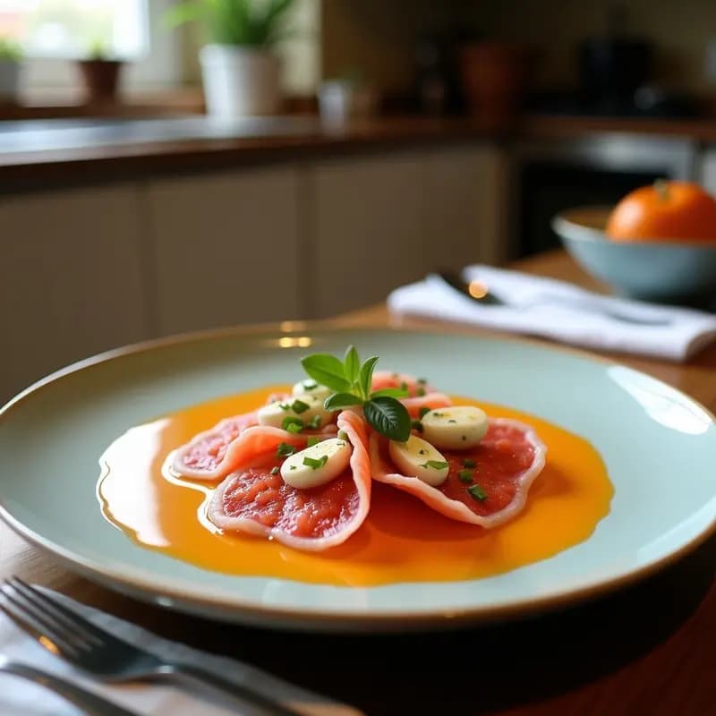 Carpaccio de Remolacha y Queso Azul con Vinagreta de Naranja Sanguina: Entrante Italiano Keto