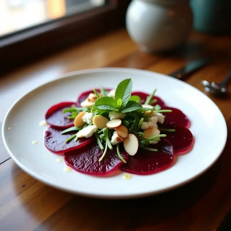 Carpaccio de Remolacha y Queso de Cabra con Vinagreta de Mostaza: Receta Italiana Fresca y Ligera
