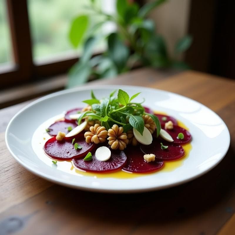 Carpaccio de Remolacha con Queso de Castañas y nueces: Entrante Italiano Vegano y Sin Lactosa