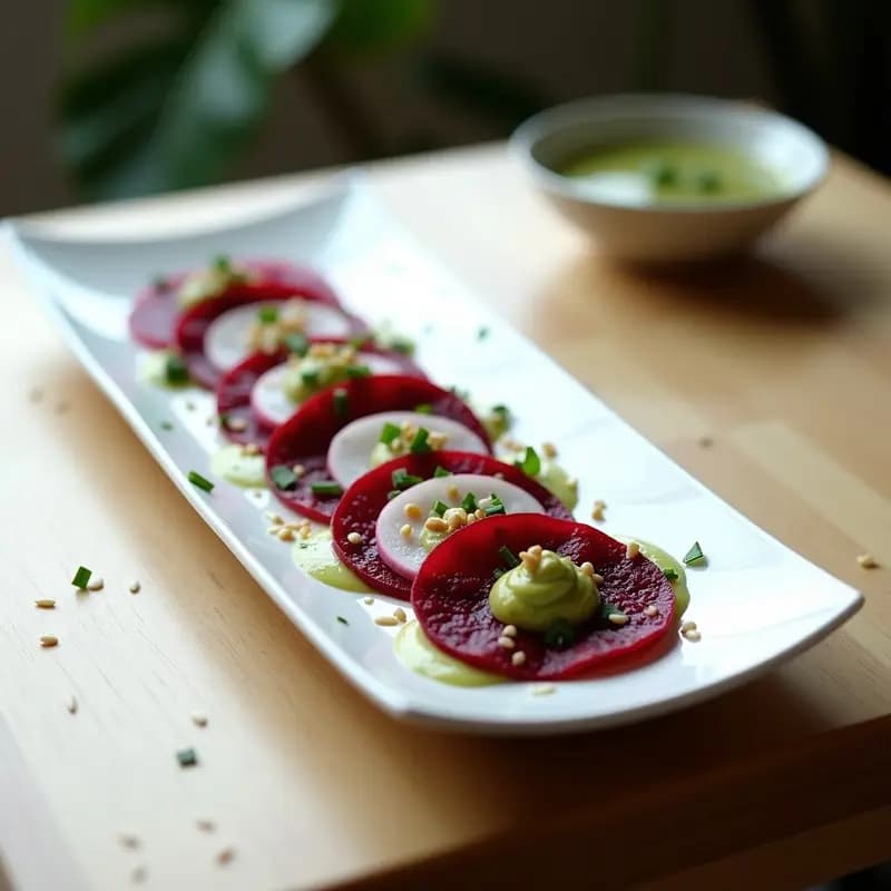 Carpaccio de Remolacha y Rabanitos con Vinagreta de Wasabi: Entrante Japonés Vegano