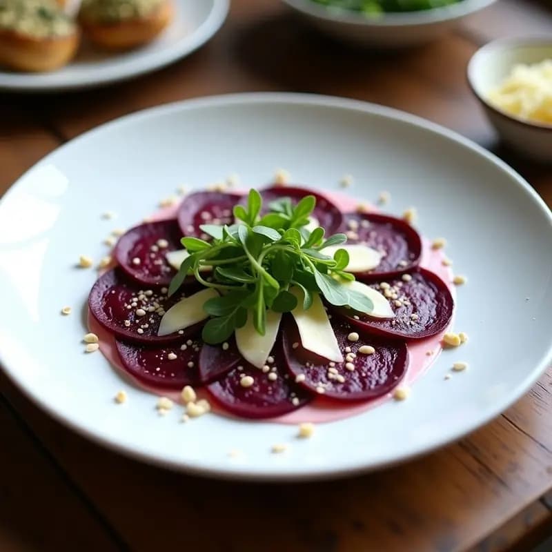Carpaccio de Remolacha y Rúcula con Virutas de Parmesano Vegano: Receta Italiana Crudivegana