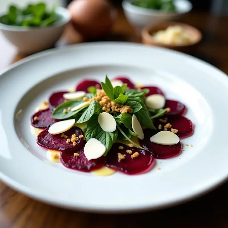 Carpaccio de Remolacha y Rúcula con Virutas de Parmesano: Entrante Italiano Crudo y Elegante