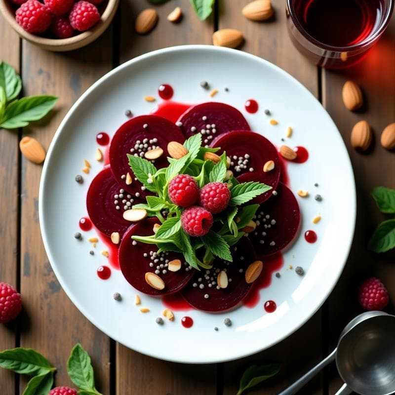 Carpaccio de Remolacha y Rúcula con Vinagreta de Frambuesa: Entrante Crudivegano Gourmet