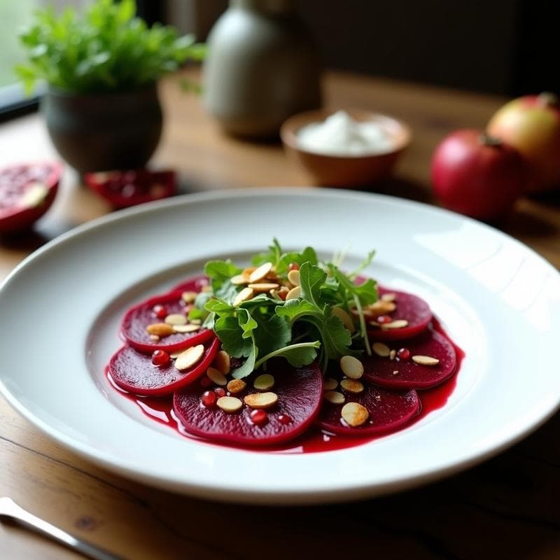 Carpaccio de Remolacha y Rúcula con Vinagreta de Granada: Entrante Vegano y Crujiente