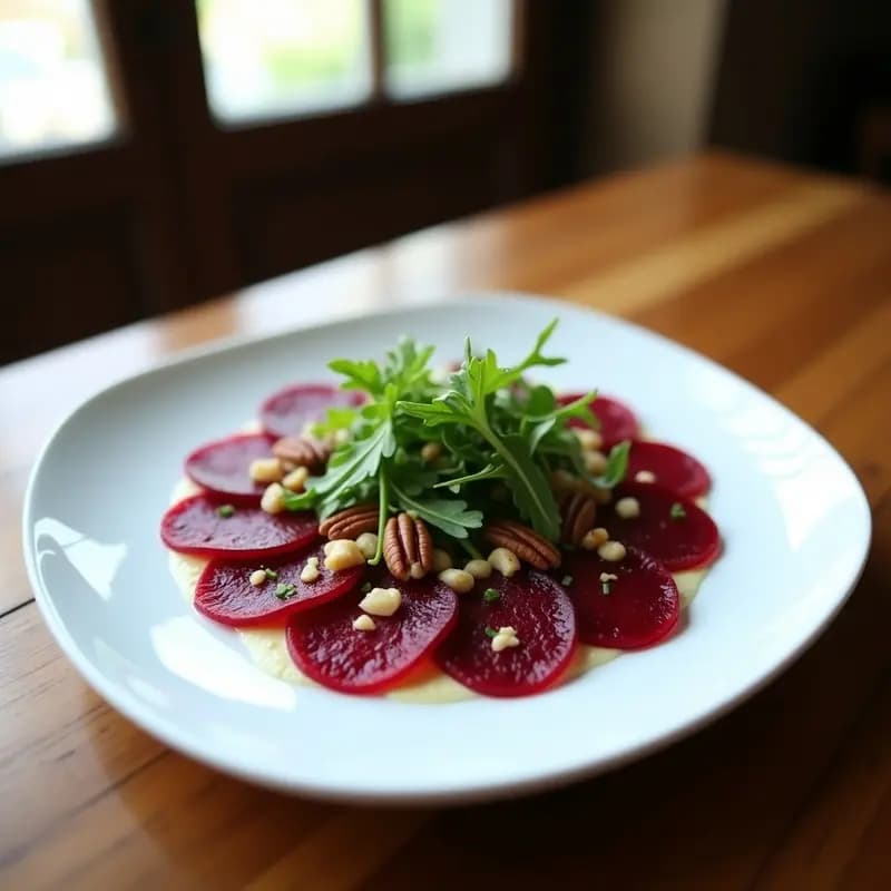Carpaccio de Remolacha y Rúcula con Vinagreta de Mostaza de Dijon: Entrante Argentino Fresco