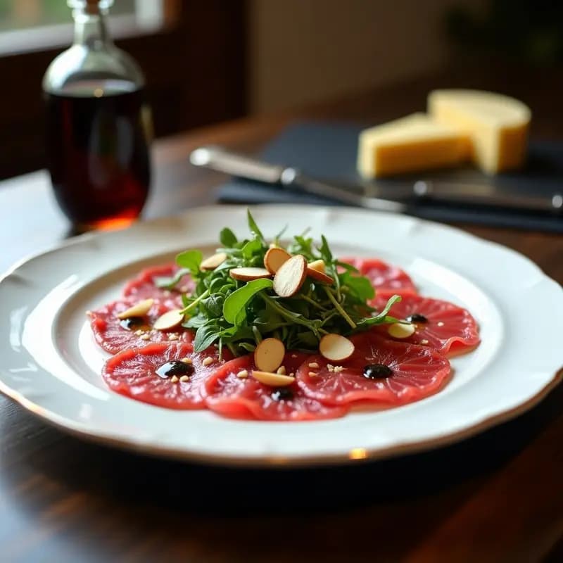 Carpaccio de Res con Rúcula y Vinagreta de Trufa: Receta Italiana Alta en Proteína