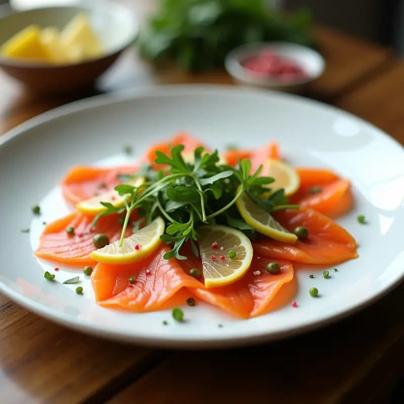 Carpaccio de Salmón Ahumado con Rúcula y Limón: Entrante Italiano Sin Gluten