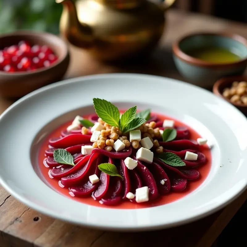 Carpacho de Remolacha y Queso Feta con Vinagreta de Granada: Entrante Turco Sin Cocción