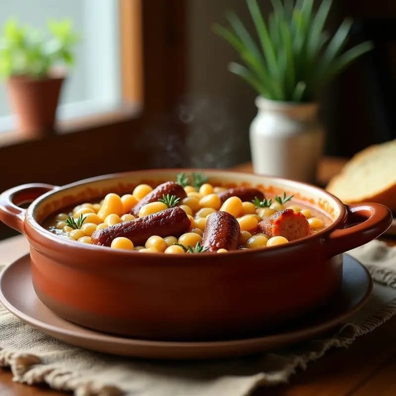 Cassoulet Francés con Alubias Blancas y Salchichas de Pavía: Receta Tradicional al Horno