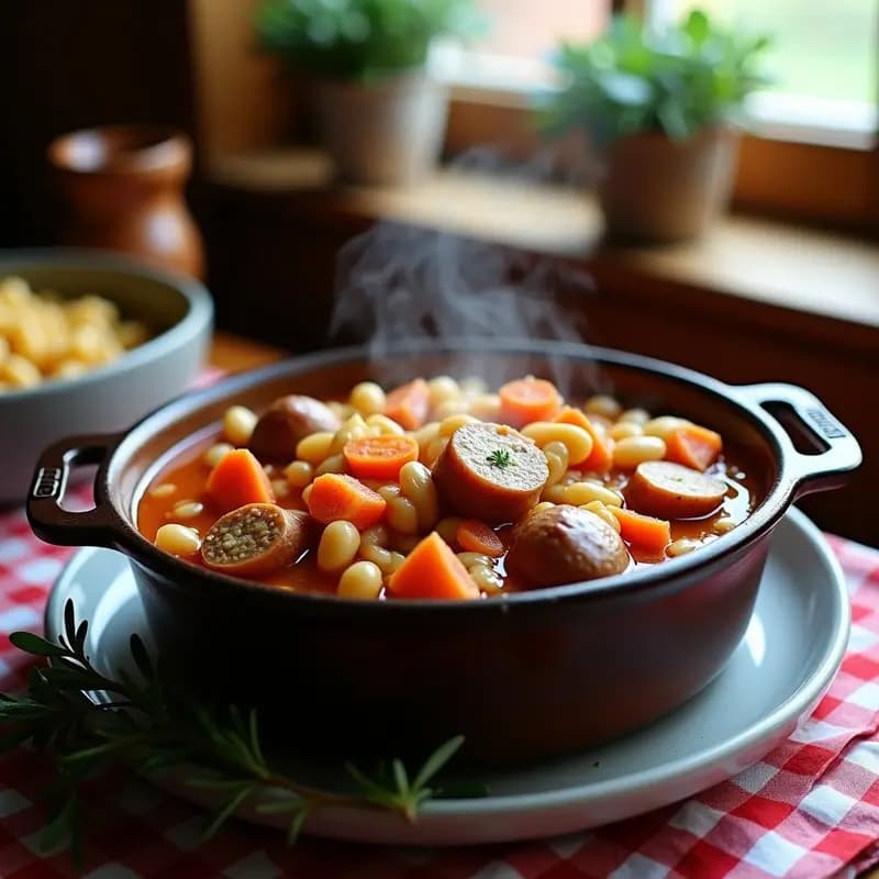 Cassoulet Francés con Alubias y Salchichas Veganas: Receta Reconfortante en Olla