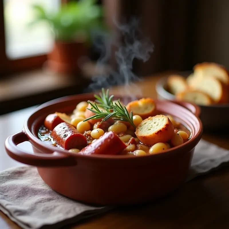 Cassoulet Francés de Alubias Blancas y Salchichas: Guiso Contundente para Invierno