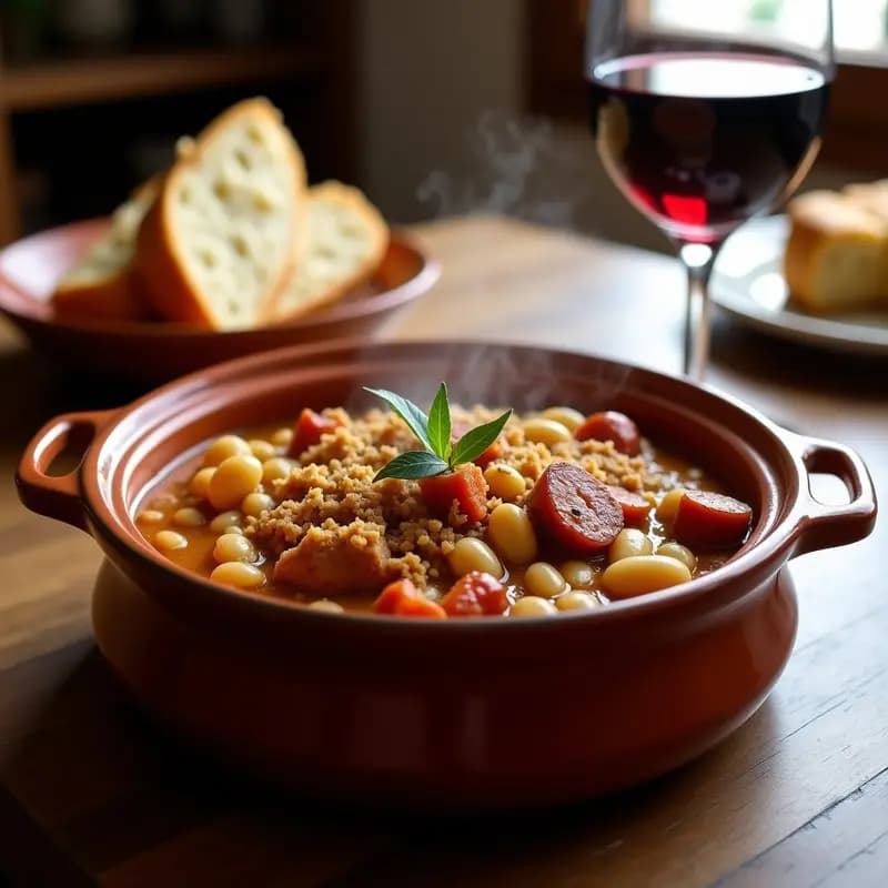 Cassoulet Francés: Guiso de Frijoles Blancos y Carnes Ahumadas en Olla