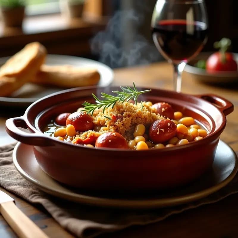 Cassoulet Francés de Frijoles Blancos y Salchicha: Estofado Contundente al Horno