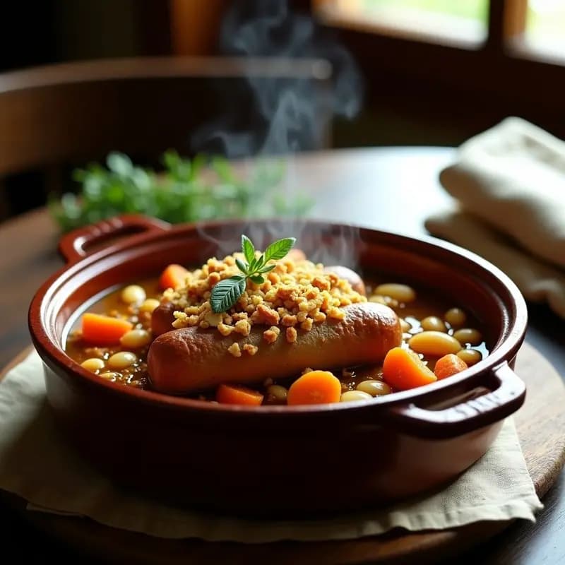 Cassoulet Francés de Frijol Blanco y Salchicha Vegana: Receta en Olla Lenta