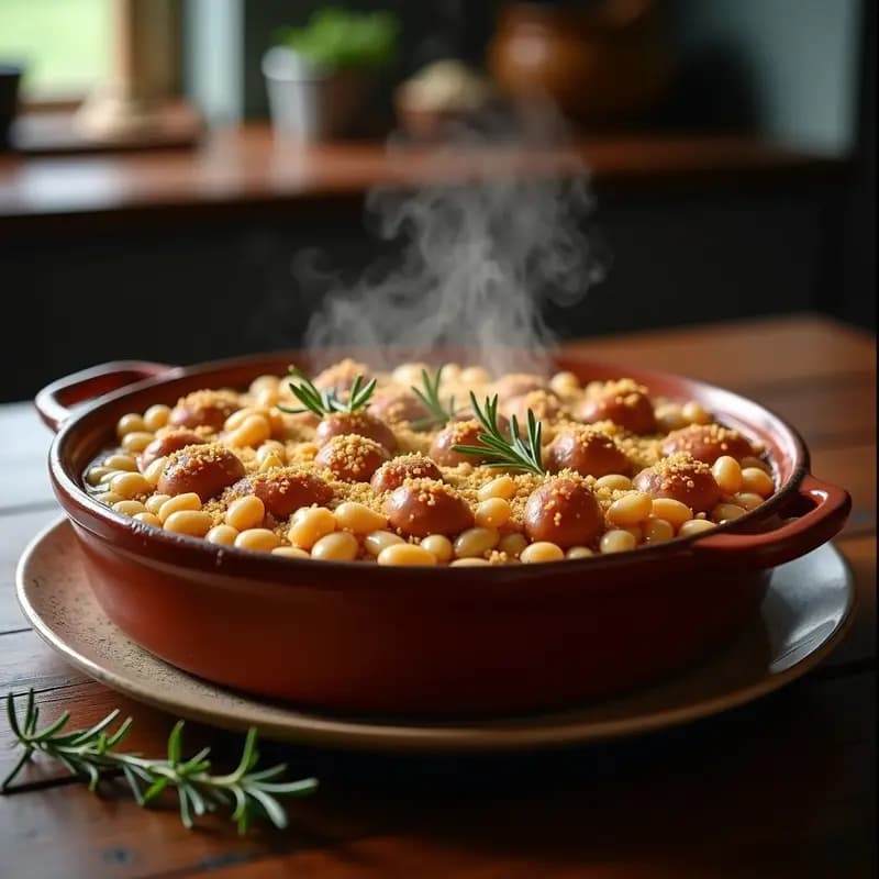 Cassoulet Francés de Frijoles Blancos y Salchichas de Pollo: Guiso Contundente