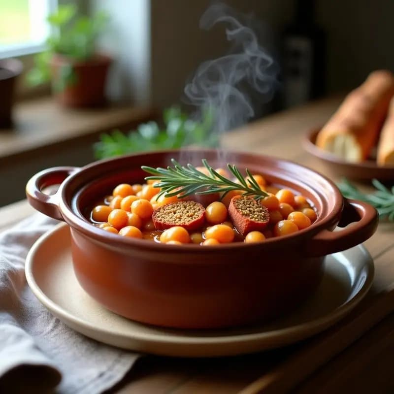 Cassoulet de Garbanzos y Chorizo Vegano: Estofado Francés en Olla Lenta