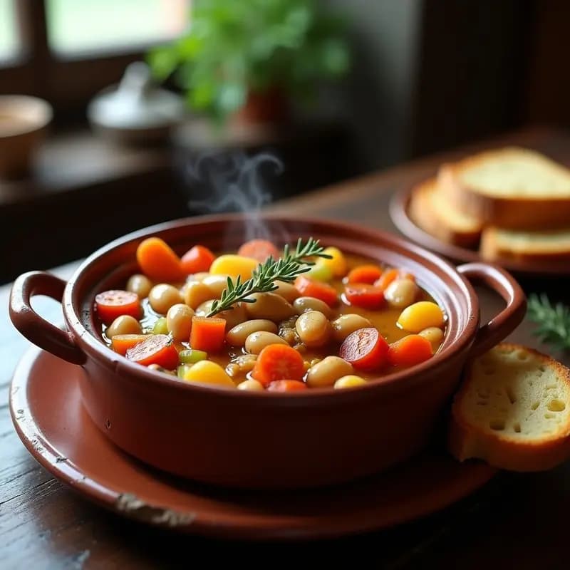 Cassoulet Vegano de Alubias Blancas y Verduras con Pan Crujiente: Receta Francesa Reconfortante