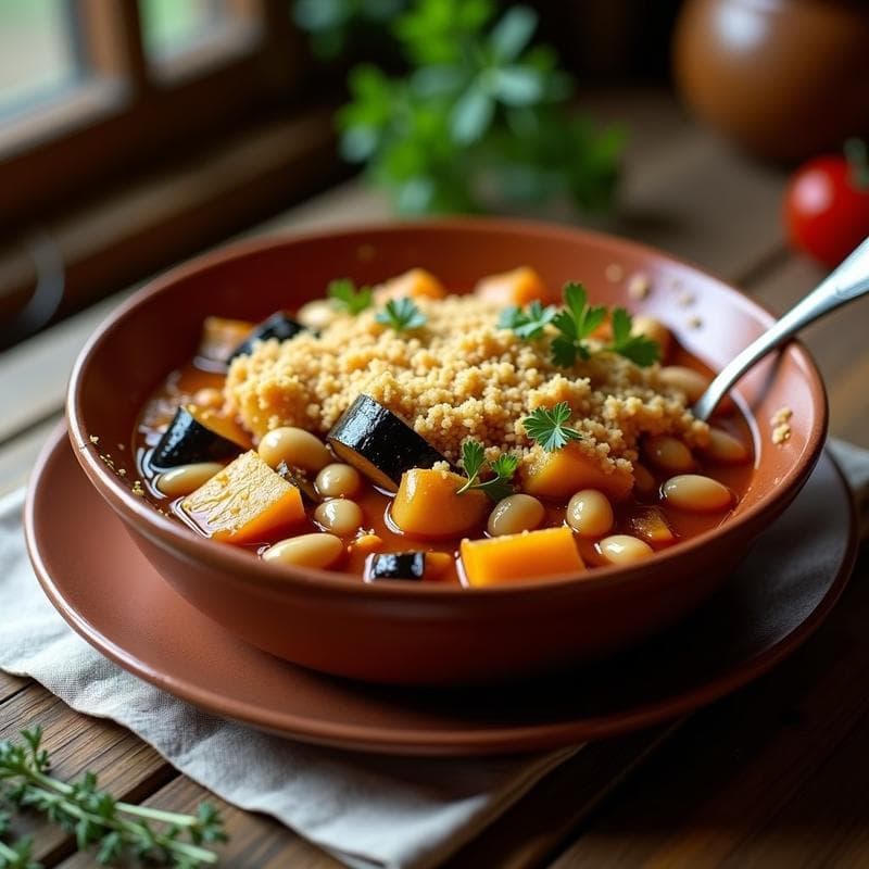 Cassoulet Vegano de Frijoles Blancos y Berenjena: Receta Francesa en Olla Exprés