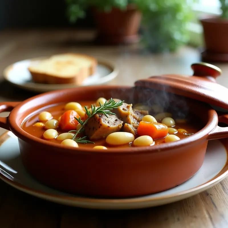 Cassoulet Francés con Fabes y Seitán: Guiso Vegano en Olla Lenta con Hierbas Provenzales