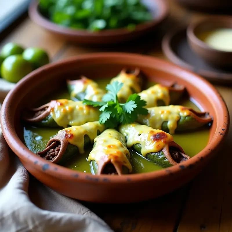 Caueros Rellenos de Carne Molida y Queso Oaxaca: Receta Mexicana al Horno con Jitomate Verde