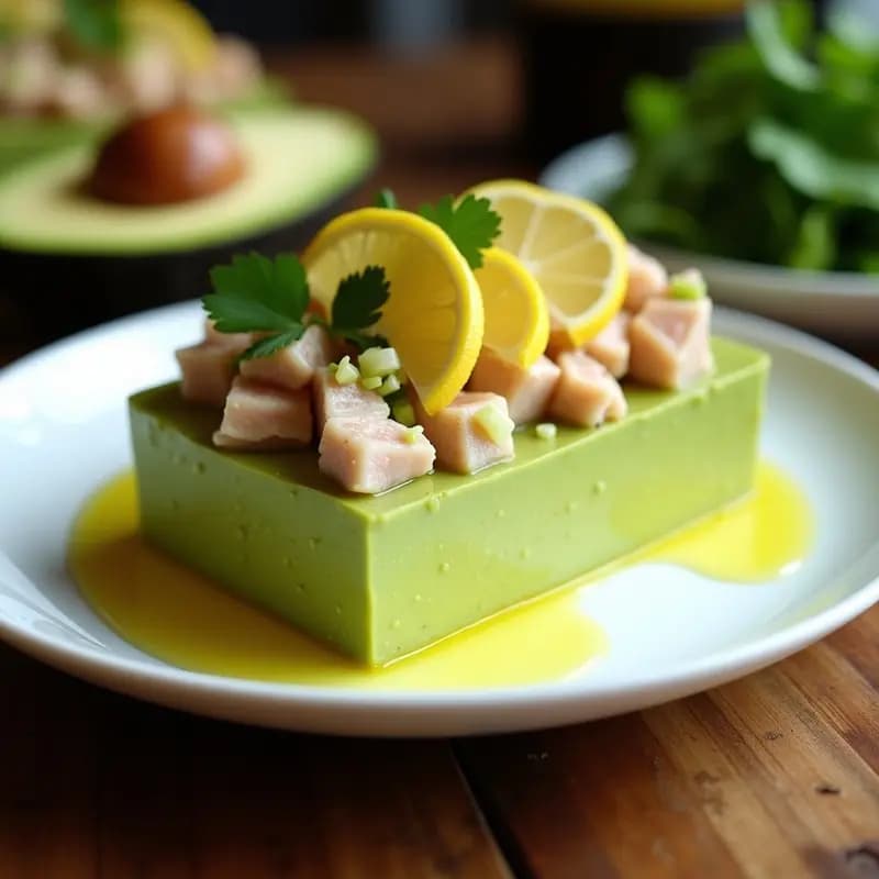 Causa Limeña de Aguacate y Atún: Receta Peruana Fría con Salsa de Limón y Aceite de Oliva