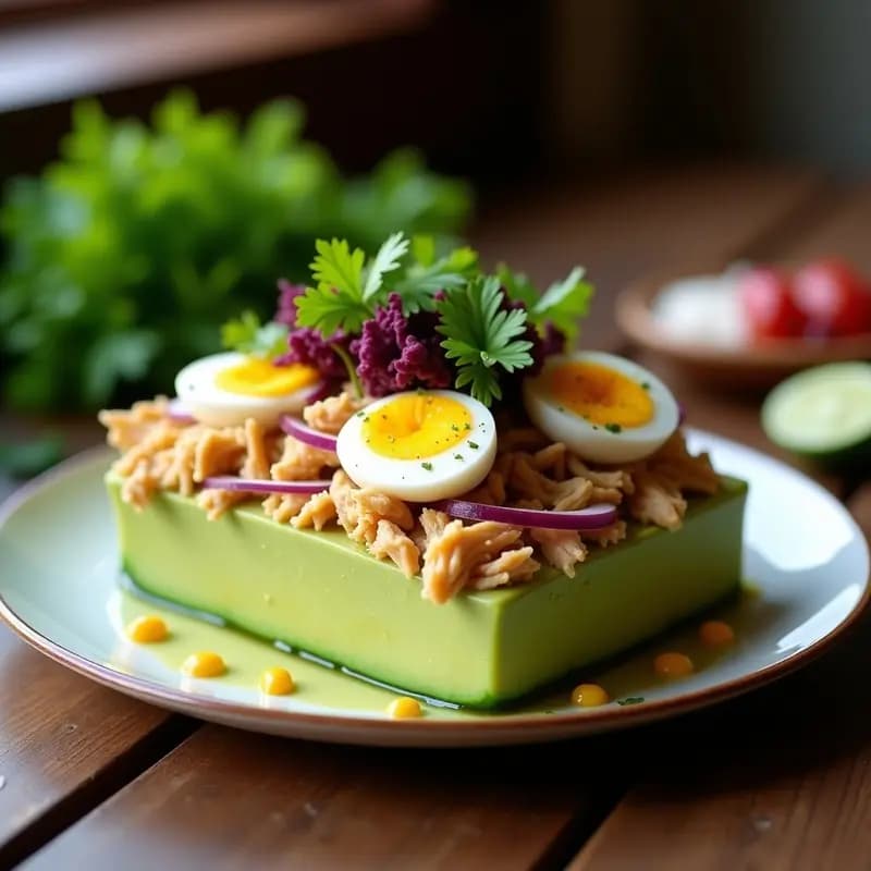 Causa Limeña con Aguacate y Pollo: Receta Peruana Sin Cocinar y Alta en Proteína