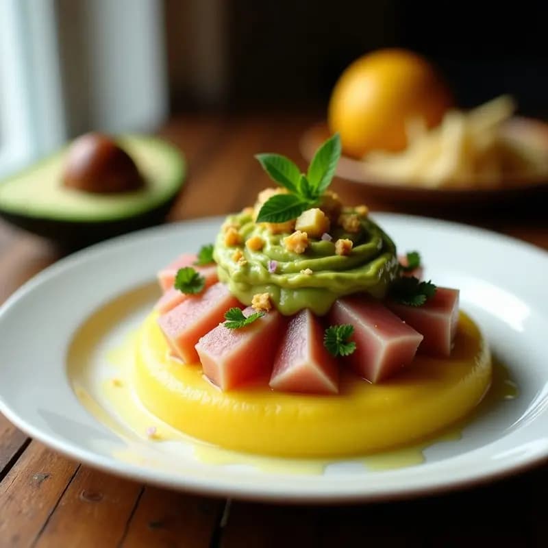 Causa Limeña de Atún y Aguacate: Entrante Peruanos en Capas Coloridas