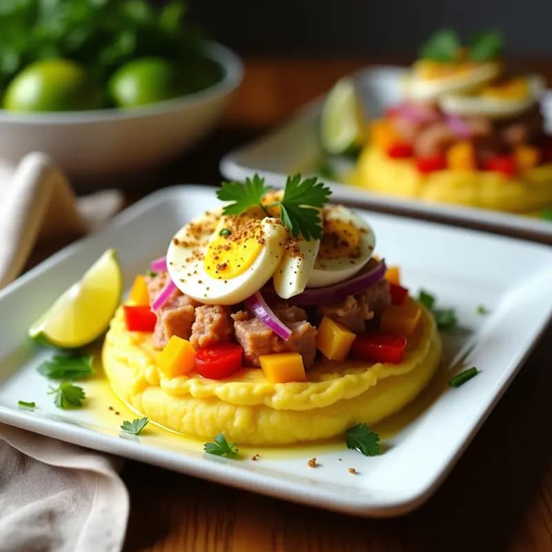 Causa limeña de atún y pimiento: Receta Peruana en Capas con Toque Picante