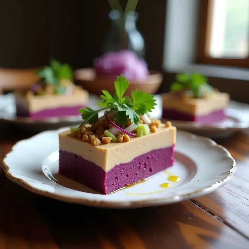 Causa Limeña de Batata Morada y Hummus de Lentejas: Entrante Peruano Sin Gluten