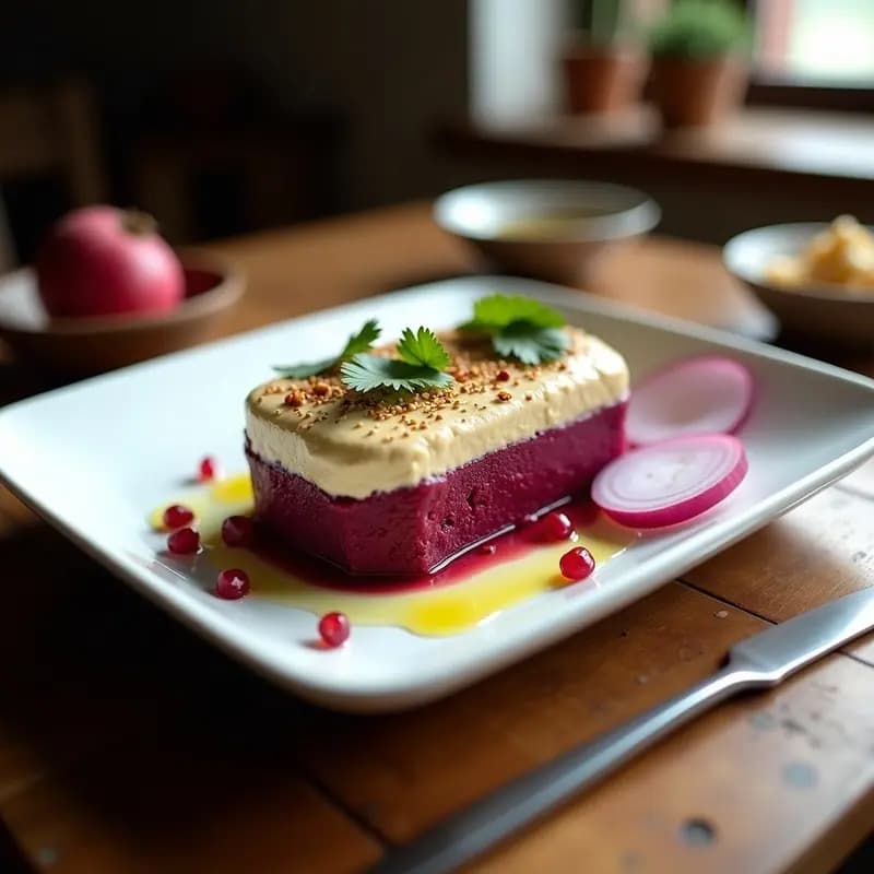 Causa Limeña de Betarraga y Hummus: Entrante Peruano Vegano y Sin Cocción