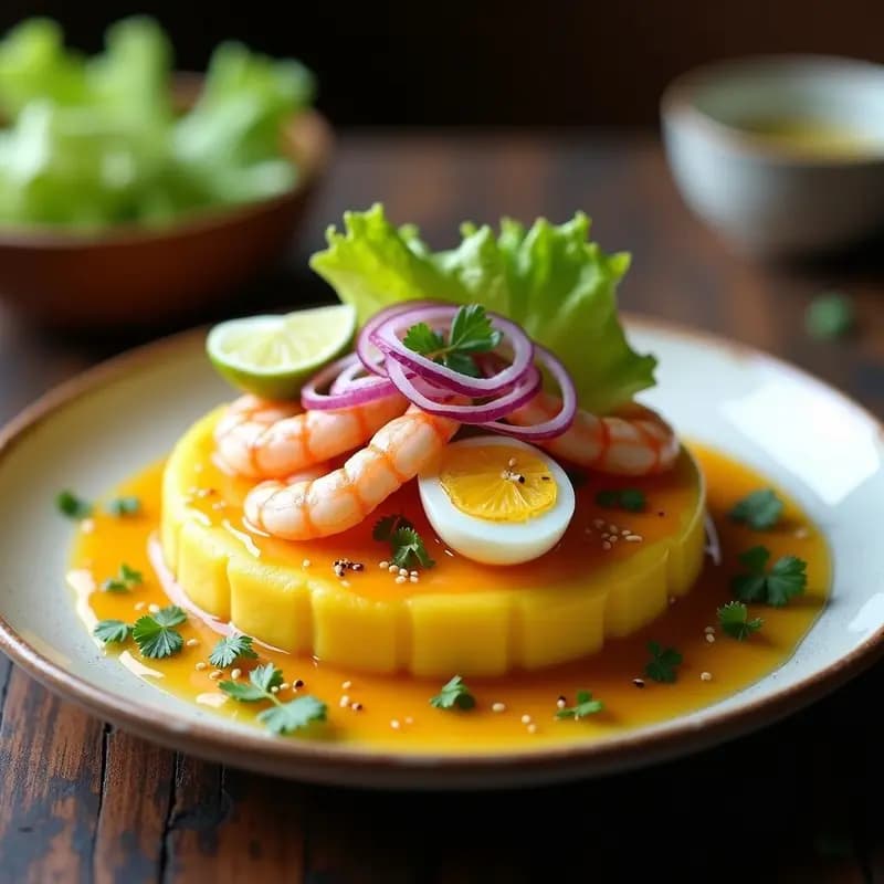 Causa Limeña de Camarones: Receta Peruana en Capas con Ají Amarillo y Limón
