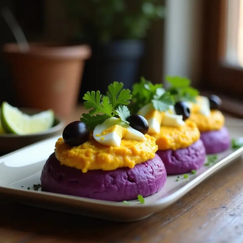 Causa Limeña de Camote Morado y Pollo al Curry: Receta Peruana Sin Gluten y Tradicional
