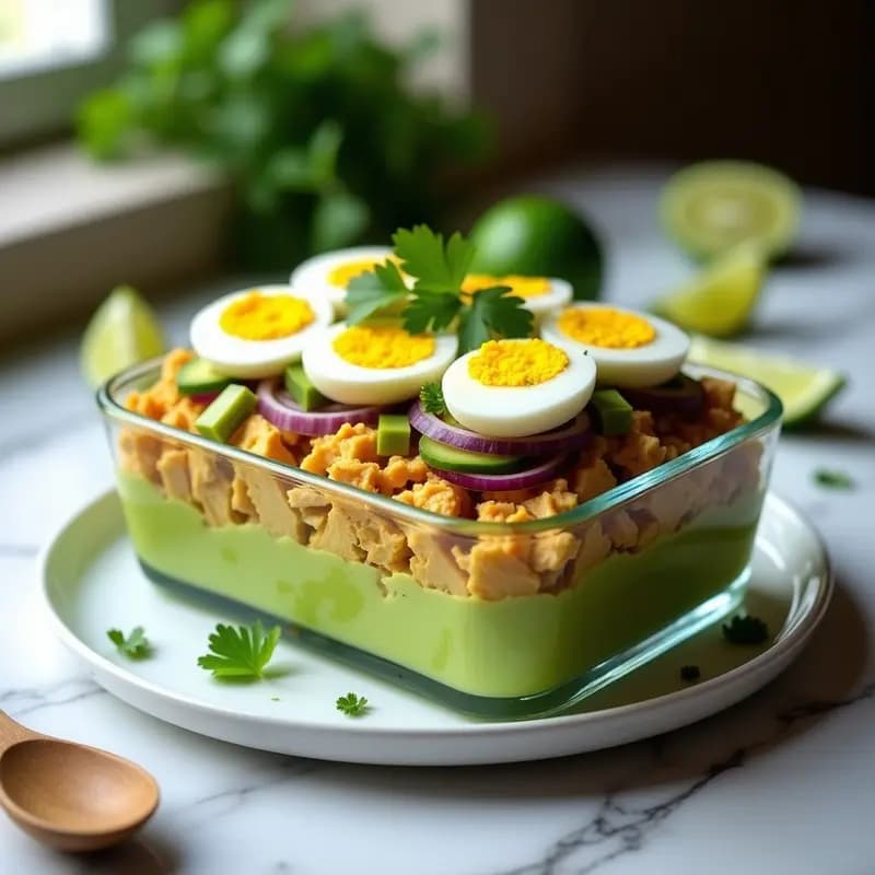 Causa Limeña de Palta y Pollo: Receta Peruana en Capas Sin Papa para Opción Light