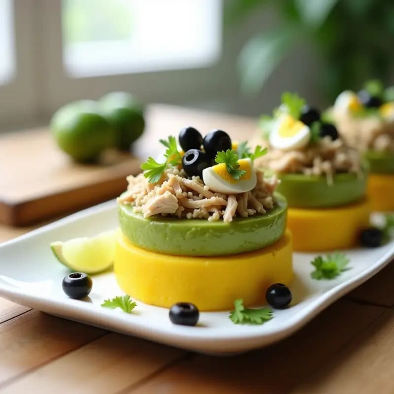 Causa Limeña con Pollo Desmenuzado: Receta Peruana Fría y Sabrosa en Capas